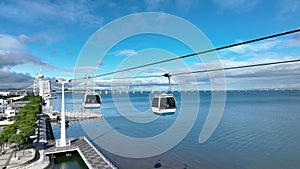 Telecabine Lisboa at Park of Nations. Cable car of Lisbon over the Tagus river