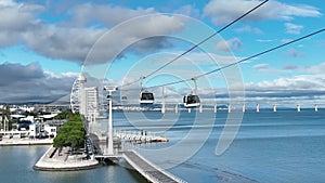 Telecabine Lisboa at Park of Nations. Cable car of Lisbon over the Tagus river