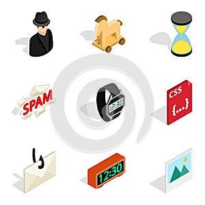 Telecasting icons set, isometric style