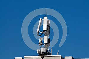 Telecommunication antenna of 4G and 5G network on a building in Sorengo, Switzerland