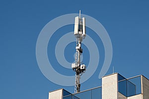 Telecommunication antenna of 4G and 5G network on a building in Switzerland