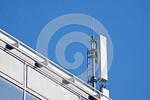 Telecommunication antenna of 4G and 5G network on a building in Switzerland