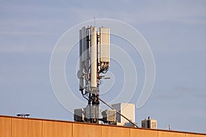 Telecommunication antenna for mobile communication. On a building in a city