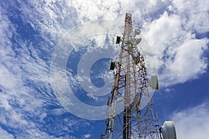 Telecommunication antennas wireless technology with blue sky