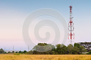 Telecommunication cellular tower at twilight time