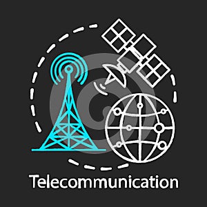Telecommunication chalk concept icon. Overall wireless network. Satellite connection. Global communication system idea