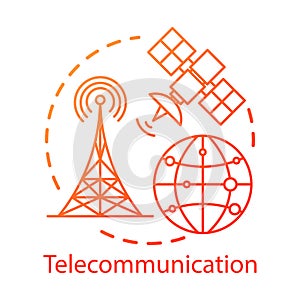 Telecommunication concept icon. Overall wireless network. Satellite connection. Global communication system idea thin