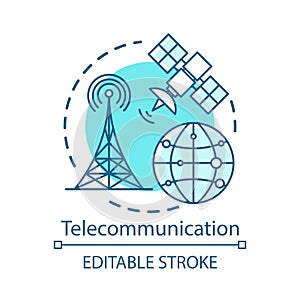 Telecommunication concept icon. Overall wireless network. Satellite connection. Global communication system idea thin