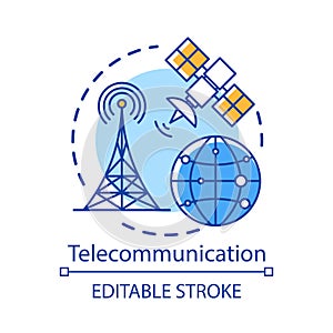 Telecommunication concept icon. Overall wireless network. Satellite connection. Global communication system idea thin