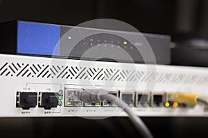 Telecommunication Ethernet Cables Connected to Internet Switch