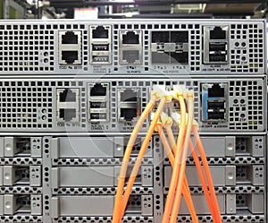 Telecommunication Ethernet Cables Connected to Internet Switch