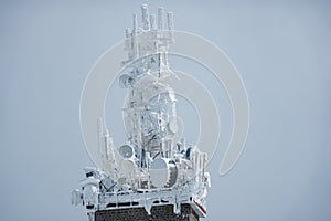Telecommunication GSM internet data scaffolding antenna on top of the mountain