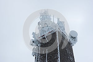 Telecommunication GSM internet data scaffolding antenna on top of the mountain