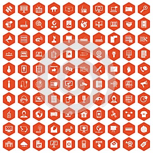 100 telecommunication icons hexagon orange