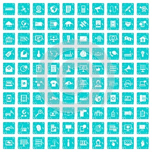 100 telecommunication icons set grunge blue