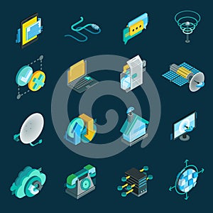 Telecommunication Isometric Icons Set