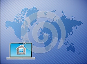 Telecommunication laptop home world map