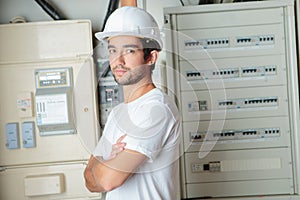 telecommunication man installer posing