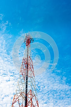 Telecommunication mast with blue sky,Cell tower and radio antenna