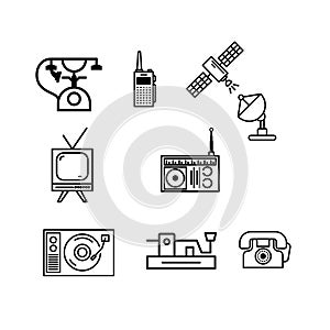 Telecommunication methods set of Telecommunicate icons simple vector style black and white illustration