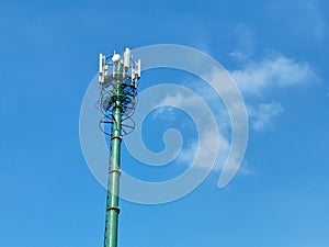 Telecommunication network towers that look so beautiful and amazing when the weather is clear and the sky is blue.