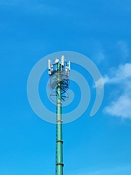 Telecommunication network towers that look so beautiful and amazing when the weather is clear and the sky is blue.