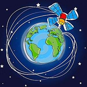 Telecommunication satellite around the earth