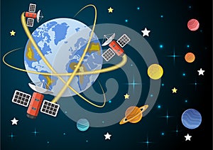 Telecommunication satellite on the earth geostationary in space photo