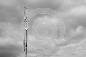 Telecommunication tower of 4G and 5G cellular. Antenna transmission communication. Cell phone signal base station.