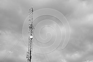 Telecommunication tower of 4G and 5G cellular. Antenna transmission communication. Cell phone signal base station.