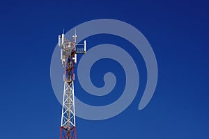 Telecommunication tower of 4G and 5G cellular. Macro Base Station. Copy space.