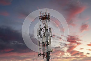 Telecommunication tower 4G and 5G. Macro Base Station or Base Transceiver Station. Wireless Communication Antenna Transmitter. Dev