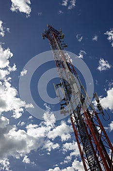 Telecommunication tower Antenna at sunset sky