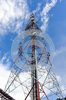 Telecommunication tower on blue sky