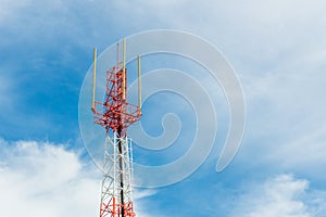 Telecommunication tower on blue sky and cloud background