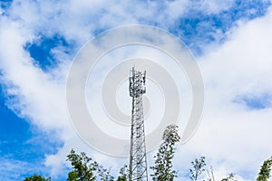Telecommunication Tower. Cell Phone Signal Tower on blue sky background