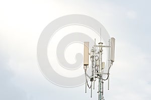 Telecommunication Tower. Cell Phone Signal Tower on sky background