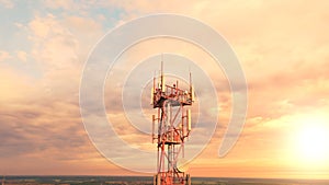 Telecommunication tower with cellular communication antennas telecom equipment