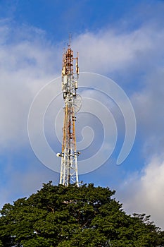 Telecommunication tower. Digital wireless 4G and 5G connection system.Development of communication systems in urban areas. Sao