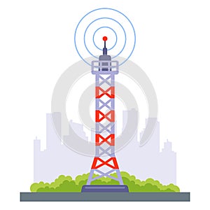 Telecommunication tower a falling signal on the city. photo