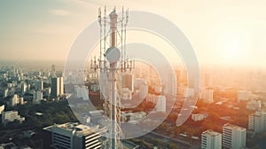 Telecommunication tower with 5G cellular network anten. Generative AI