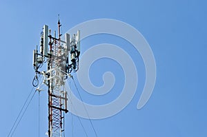 Telecommunication tower mast TV antennas wireless technology, Mobile phone communication tower.