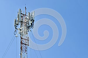 Telecommunication tower mast TV antennas wireless technology, Mobile phone communication tower.