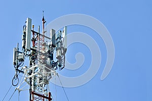 Telecommunication tower mast TV antennas wireless technology, Mobile phone communication tower.