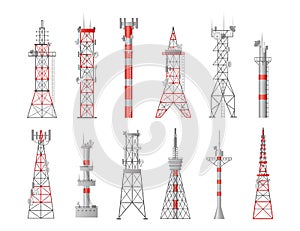 Telecommunication tower. Mobile and radio signal by antenna, network communication, 5g mast, telephone and television