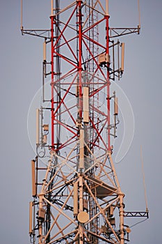 Telecommunication tower at sunset