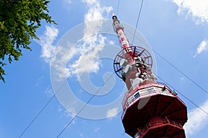 Telecommunication tower with transmitters and aerials, wireless communication and internet traffic increase