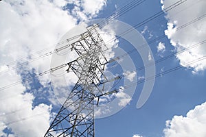 Telecommunication towers,  blue and clouds sky detail