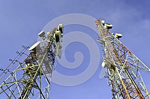 Telecommunication towers with blue sky