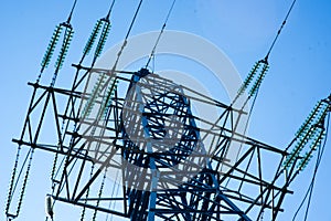 Telecommunication towers include of radio microwave and television antenna system with cloud blue sky and sun ray. Antenna tower,